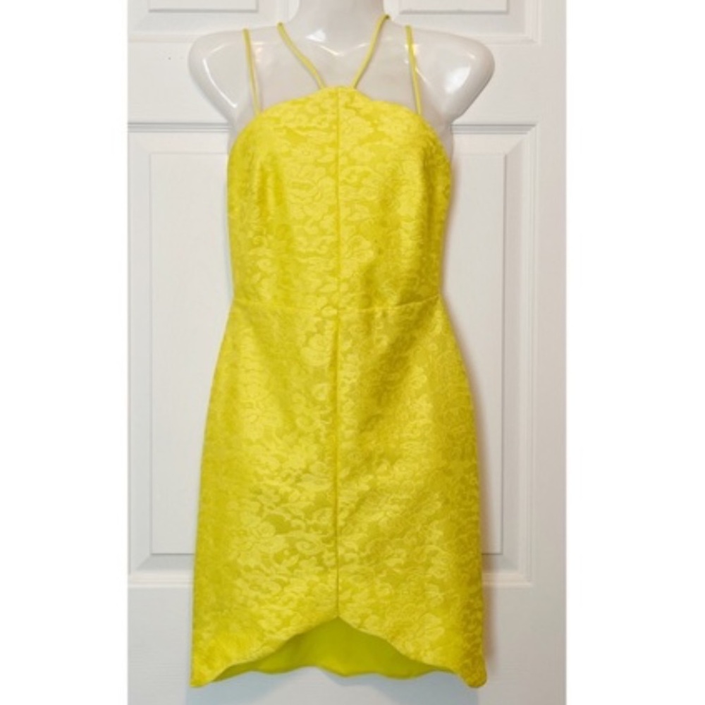 Topshop Bright Yellow strappy sleeveless back zip dress with lace overlay